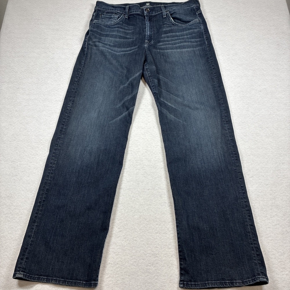 7 For All Mankind Jeans Straight Wide Leg Dark Wash‎ Distressed Mens 36x32/33